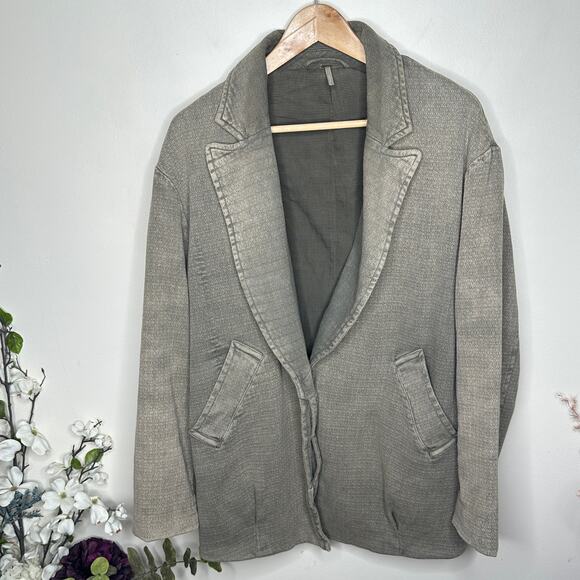 FREE PEOPLE Slouchy Oversized Boyfriend Blazer Stone Wash Gray Sz S {DD34} - Picture 3 of 7